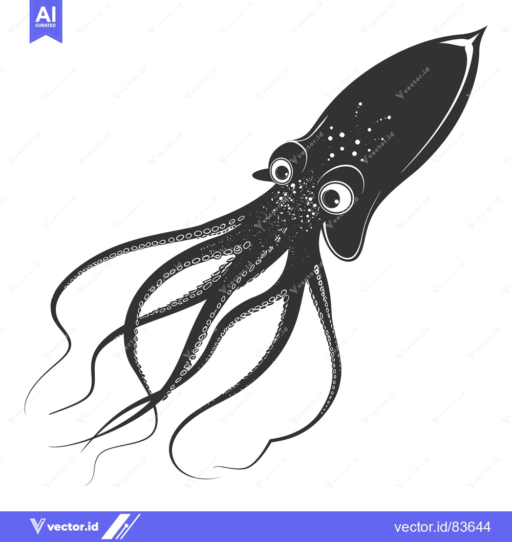 Premium Vector dari Black and White Illustration of an Octopus with Large Eyes