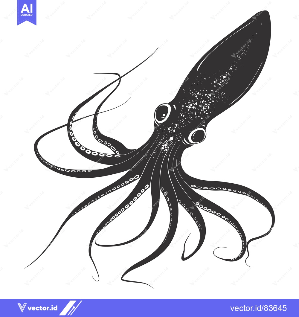 Premium Vector dari Black and White Illustration of an Octopus with Tentacles