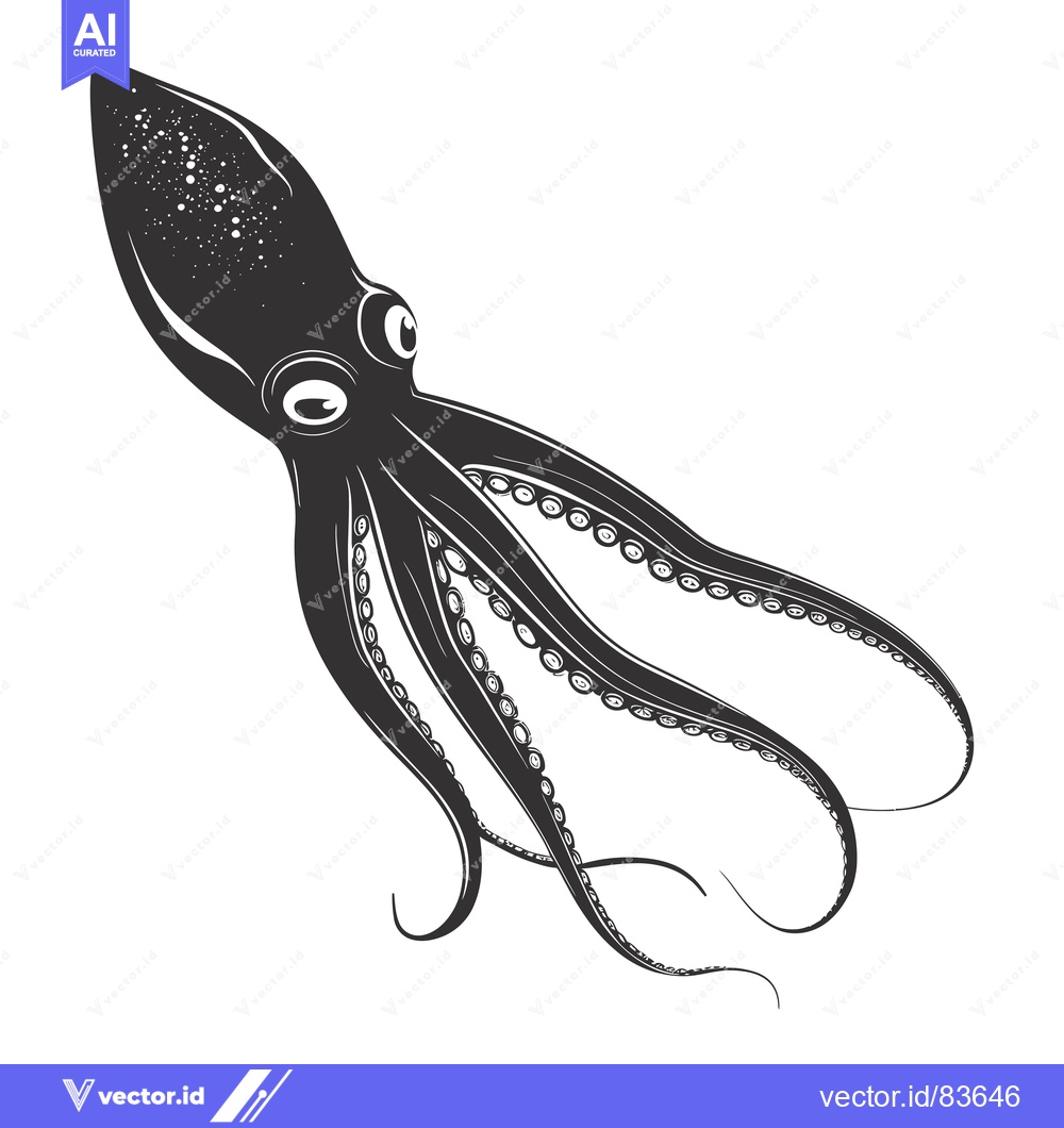 Premium Vector of Black and White Illustration of a Detailed Octopus