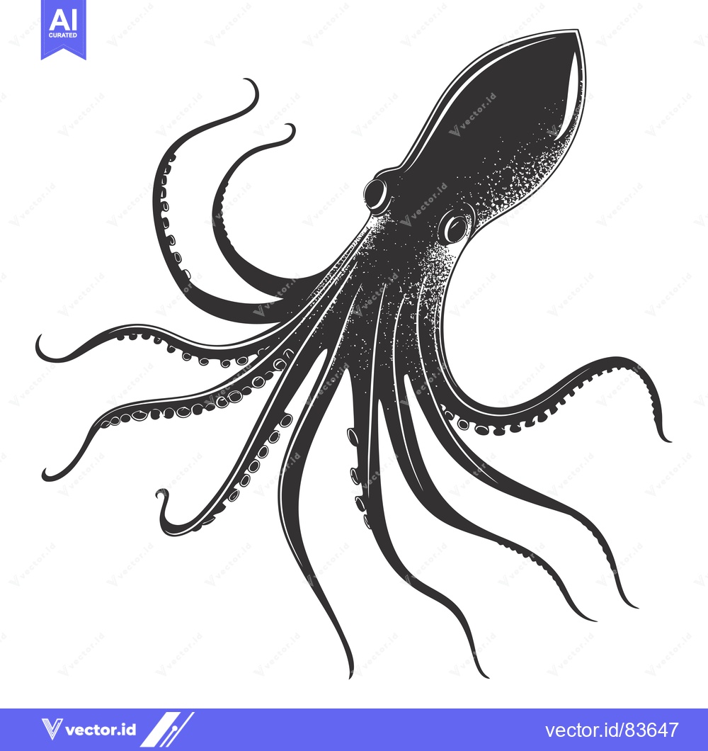 Premium Vector dari Black and White Illustration of an Octopus with Tentacles
