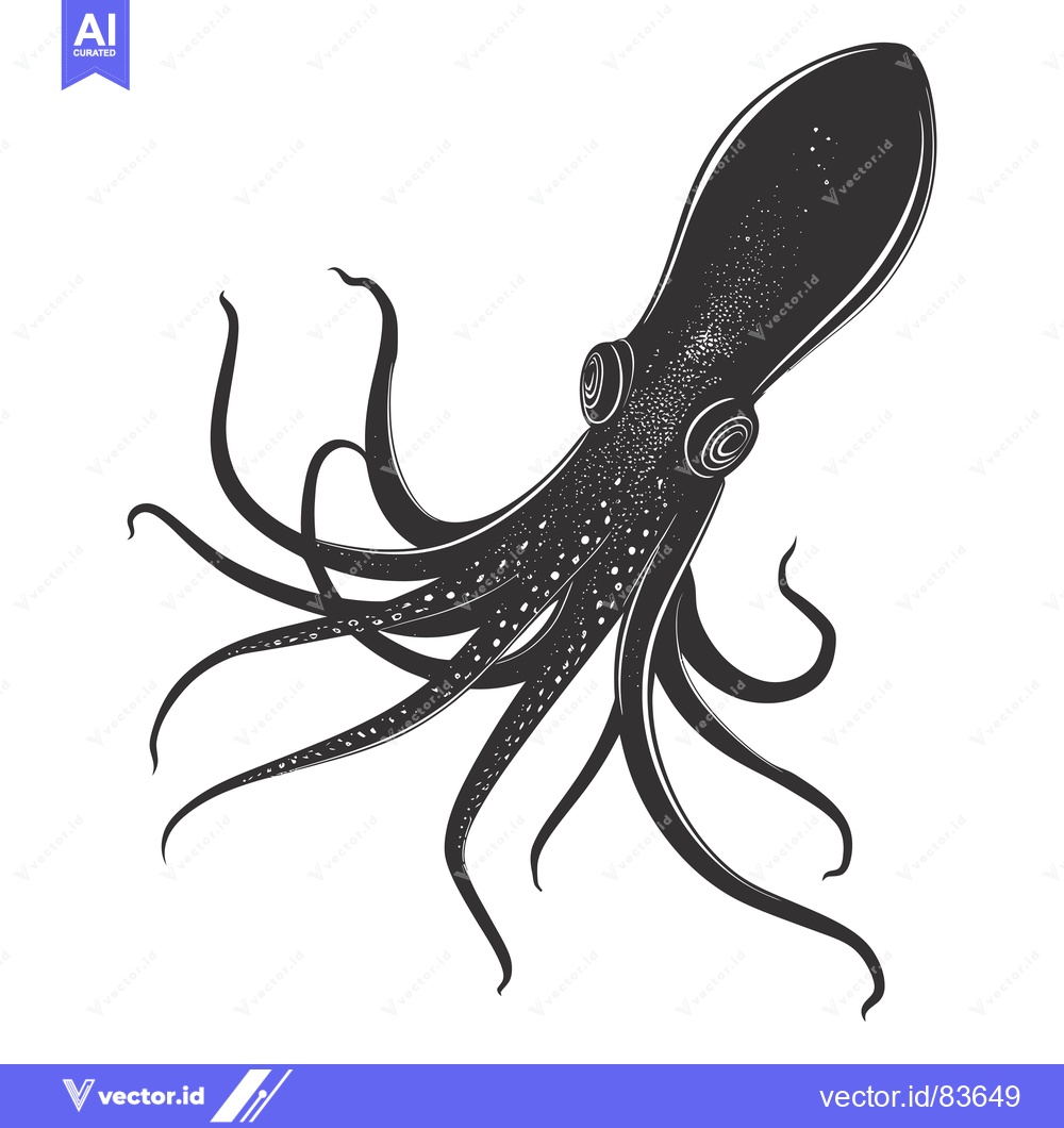 Premium Vector dari Black and white illustration of an octopus with eight tentacles