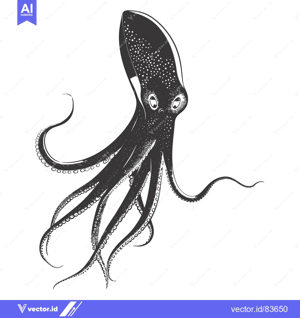 Premium Vector dari Black and White Illustration of an Octopus with Tentacles