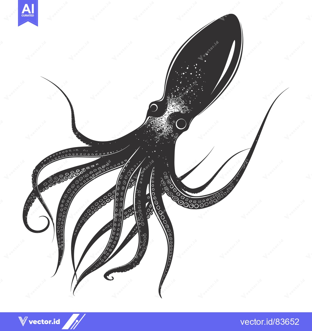 Premium Vector dari Black and White Illustration of an Octopus with Tentacles
