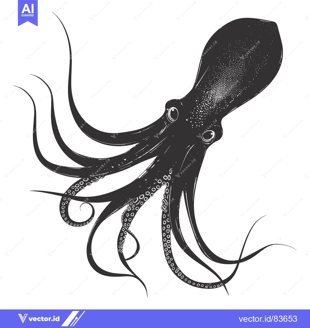 Premium Vector dari Hand-Drawn Illustration of a Black and White Octopus with Tentacles