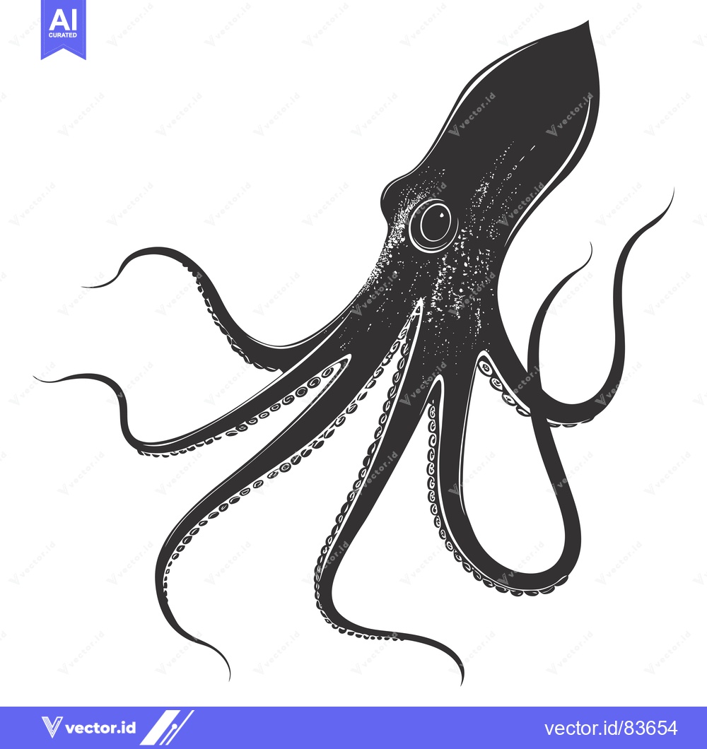 Premium Vector of Black and White Illustration of an Octopus with Tentacles