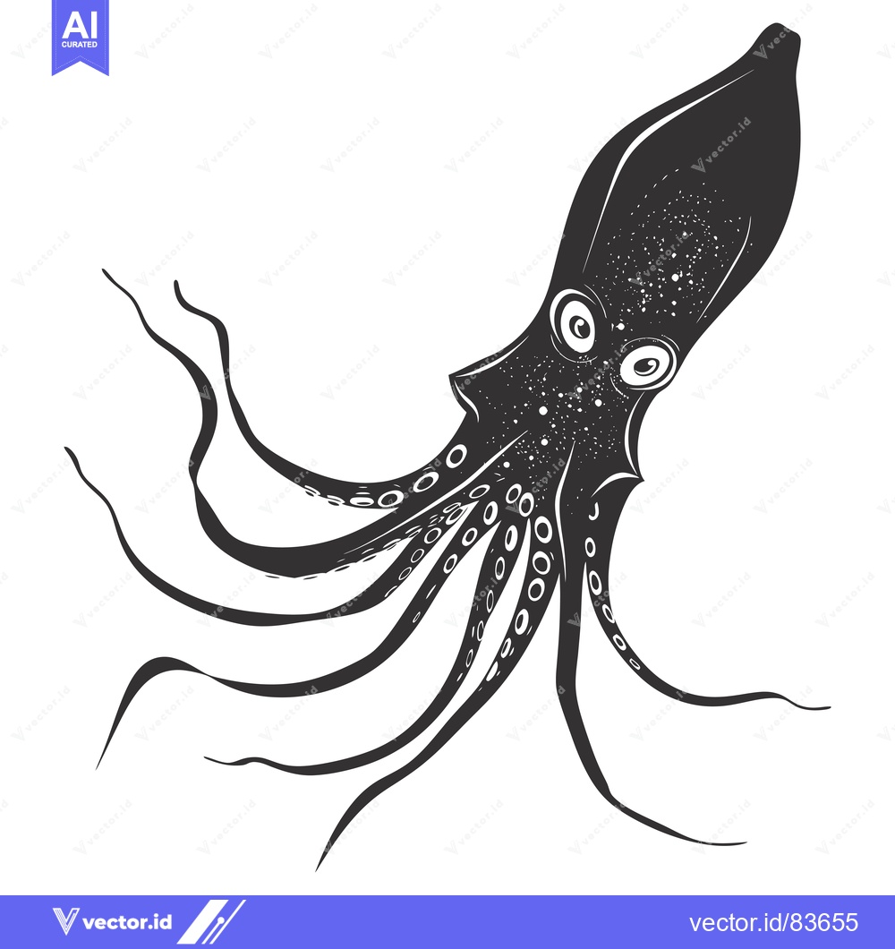 Premium Vector of Black and White Illustration of an Octopus with Tentacles
