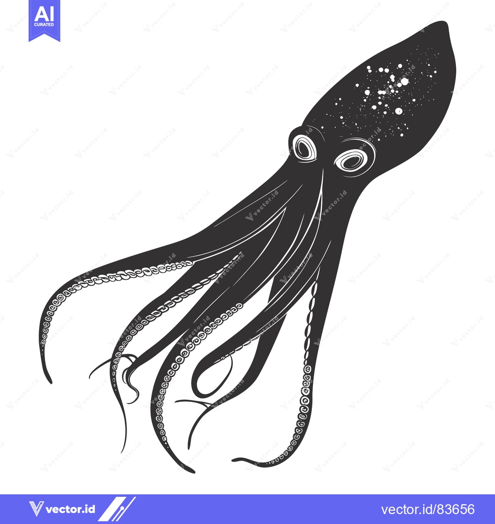 Premium Vector dari Black and White Illustration of an Octopus with Tentacles