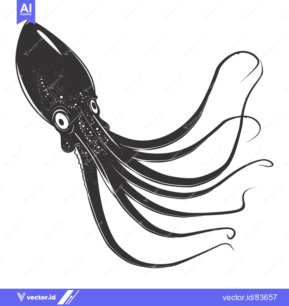 Premium Vector of Black and White Illustration of an Octopus with Eight Tentacles