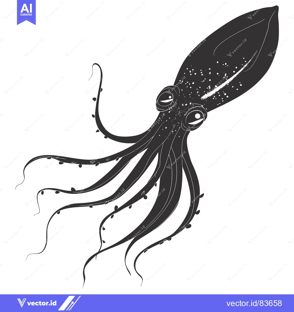Premium Vector of Black and White Illustration of a Squid with Tentacles