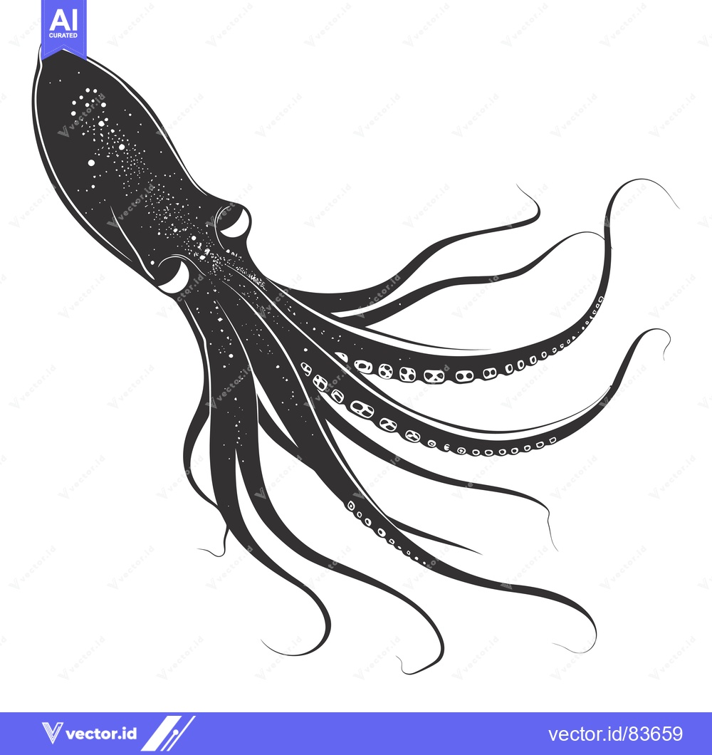 Premium Vector of Black and White Illustration of an Octopus with Tentacles