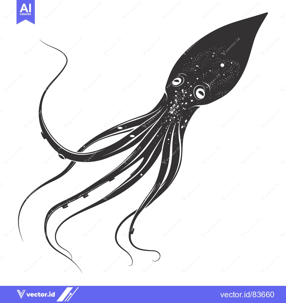Premium Vector dari Black and White Illustration of a Squid with Tentacles
