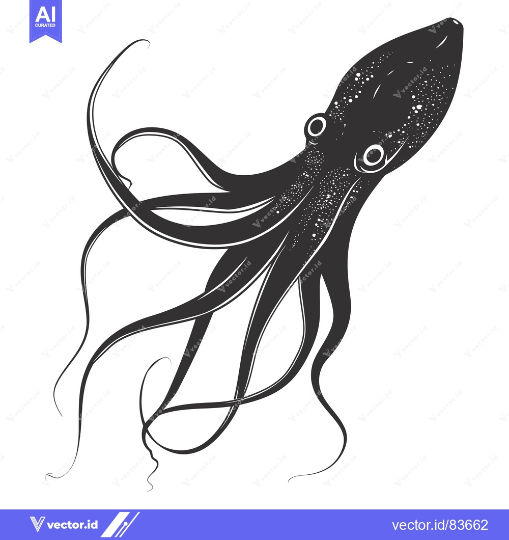 Premium Vector of A Black and White Illustration of an Octopus with Eight Tentacles