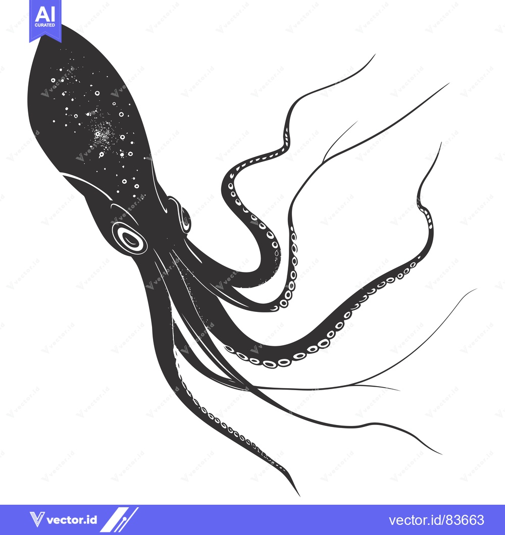 Premium Vector dari Black and White Illustration of an Octopus with Tentacles Extended