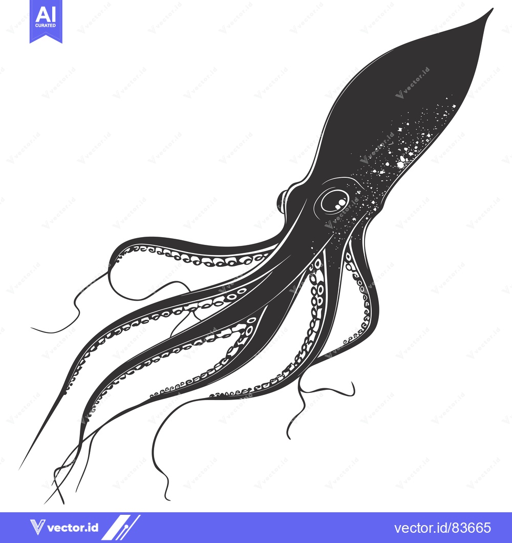 Premium Vector of Black and White Illustration of an Octopus with Tentacles