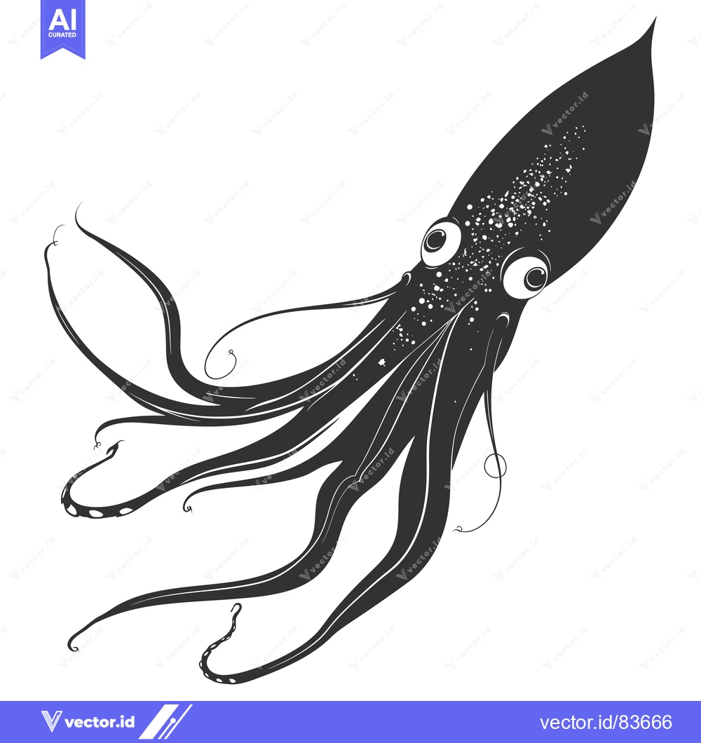 Premium Vector dari Black and White Illustration of a Squid with Tentacles
