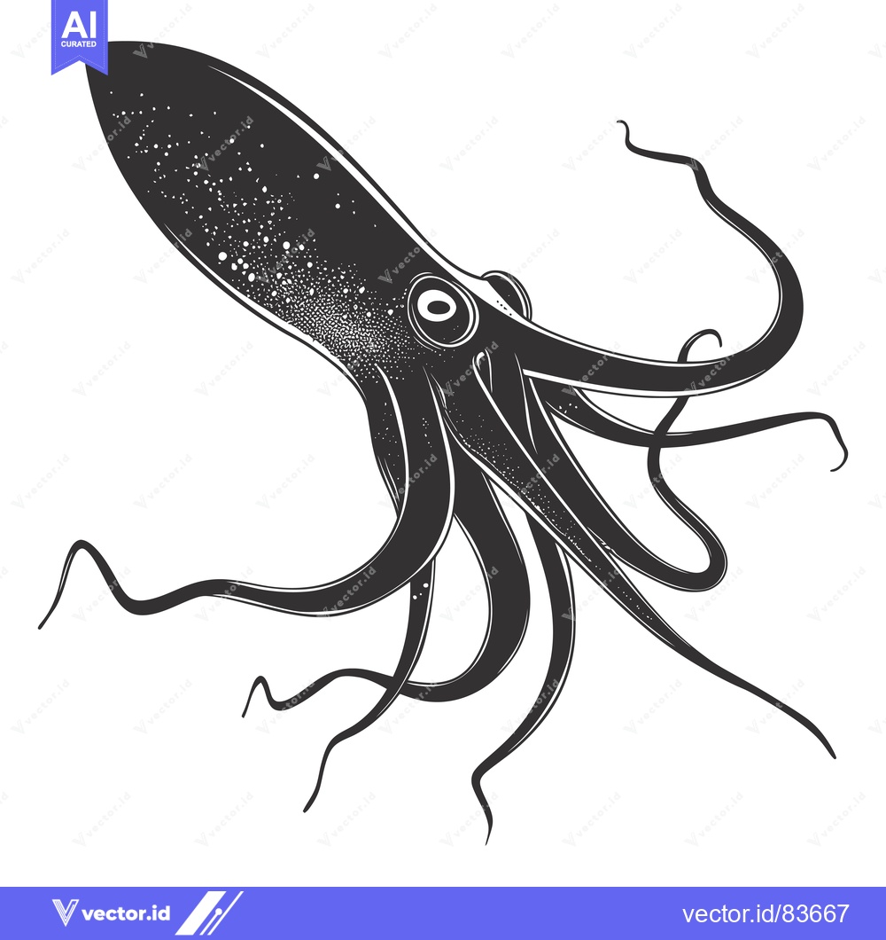 Premium Vector dari Black and White Illustration of an Octopus with Eight Tentacles