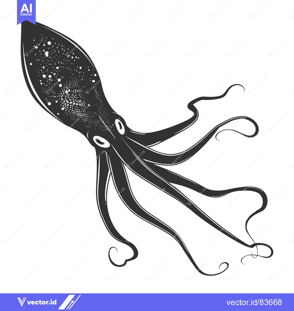 Premium Vector of Black and White Illustration of an Octopus with Tentacles Extended