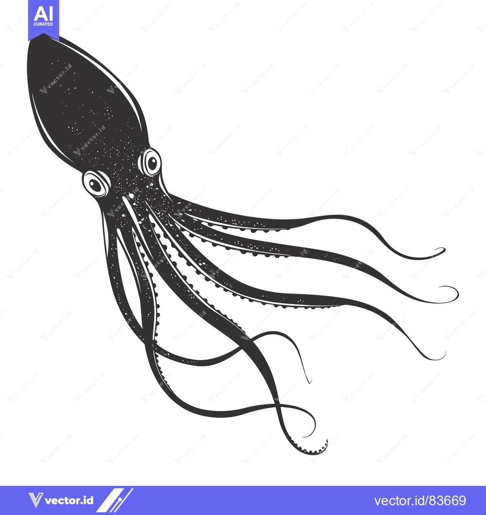 Premium Vector dari Black and White Stylized Illustration of an Octopus with Tentacles