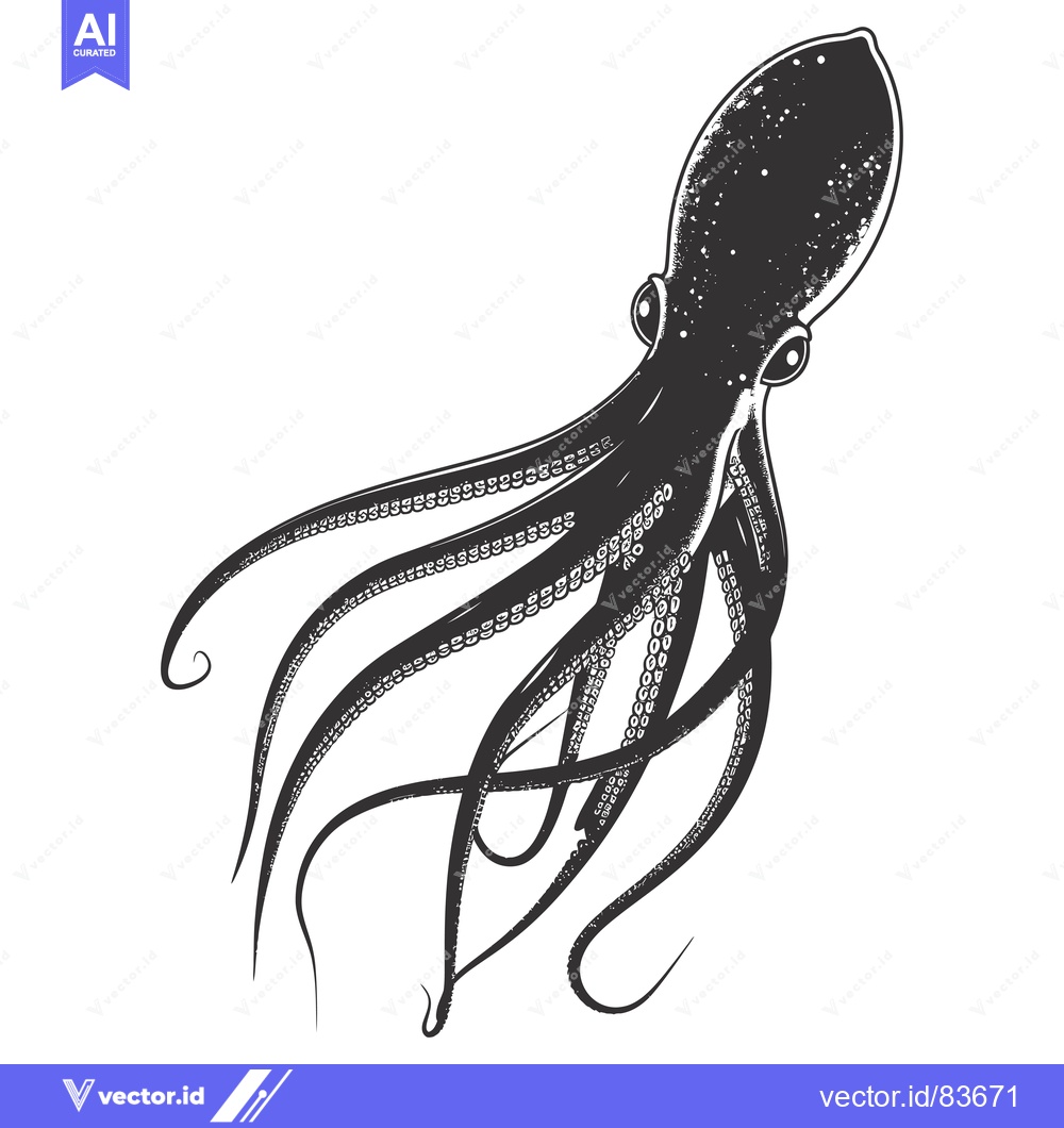 Premium Vector dari Black and White Illustration of an Octopus with Tentacles