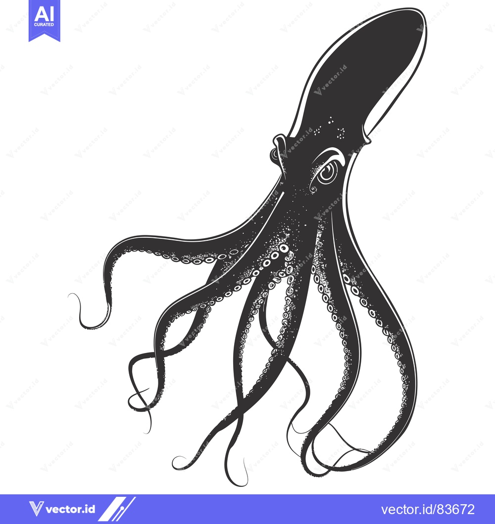 Premium Vector of Black and White Illustration of an Octopus with Tentacles