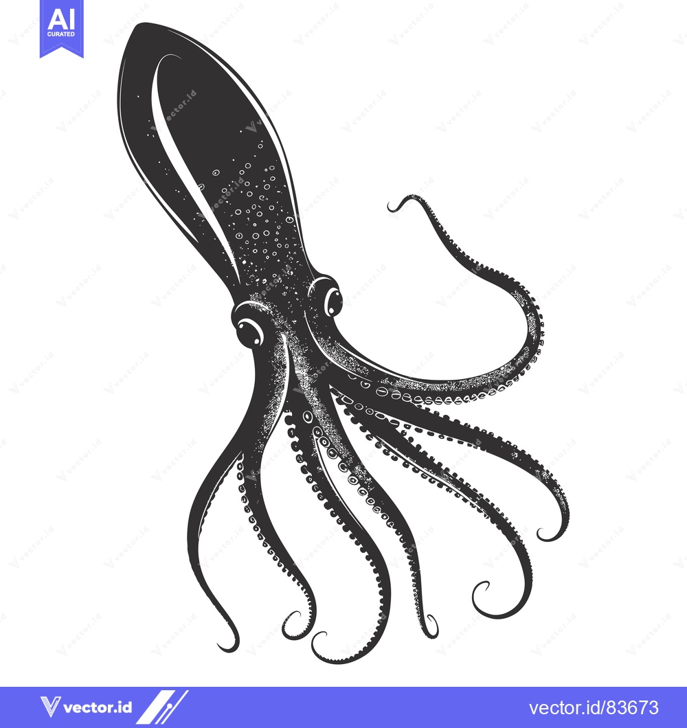 Premium Vector of A Black and White Illustration of an Octopus with Eight Tentacles