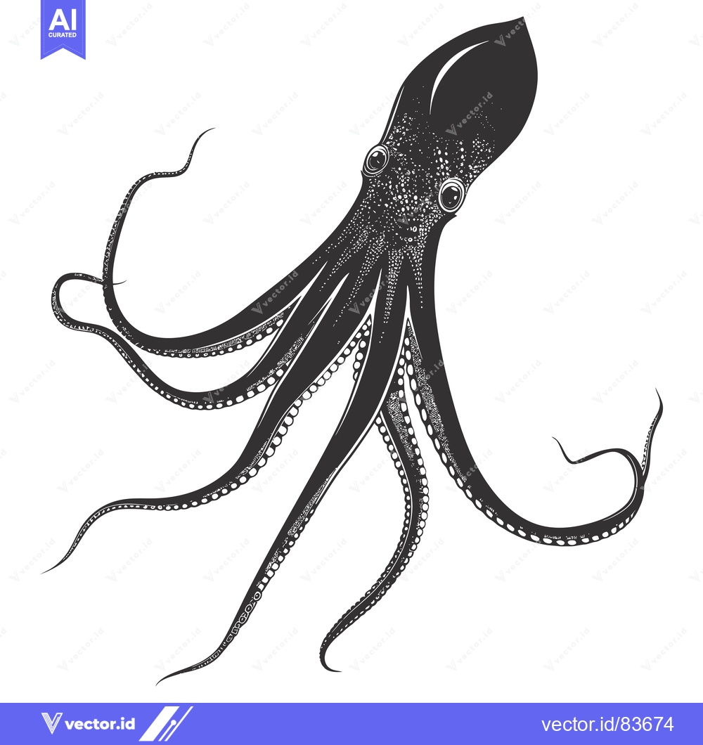 Premium Vector dari Black and White Illustration of an Octopus with Eight Tentacles