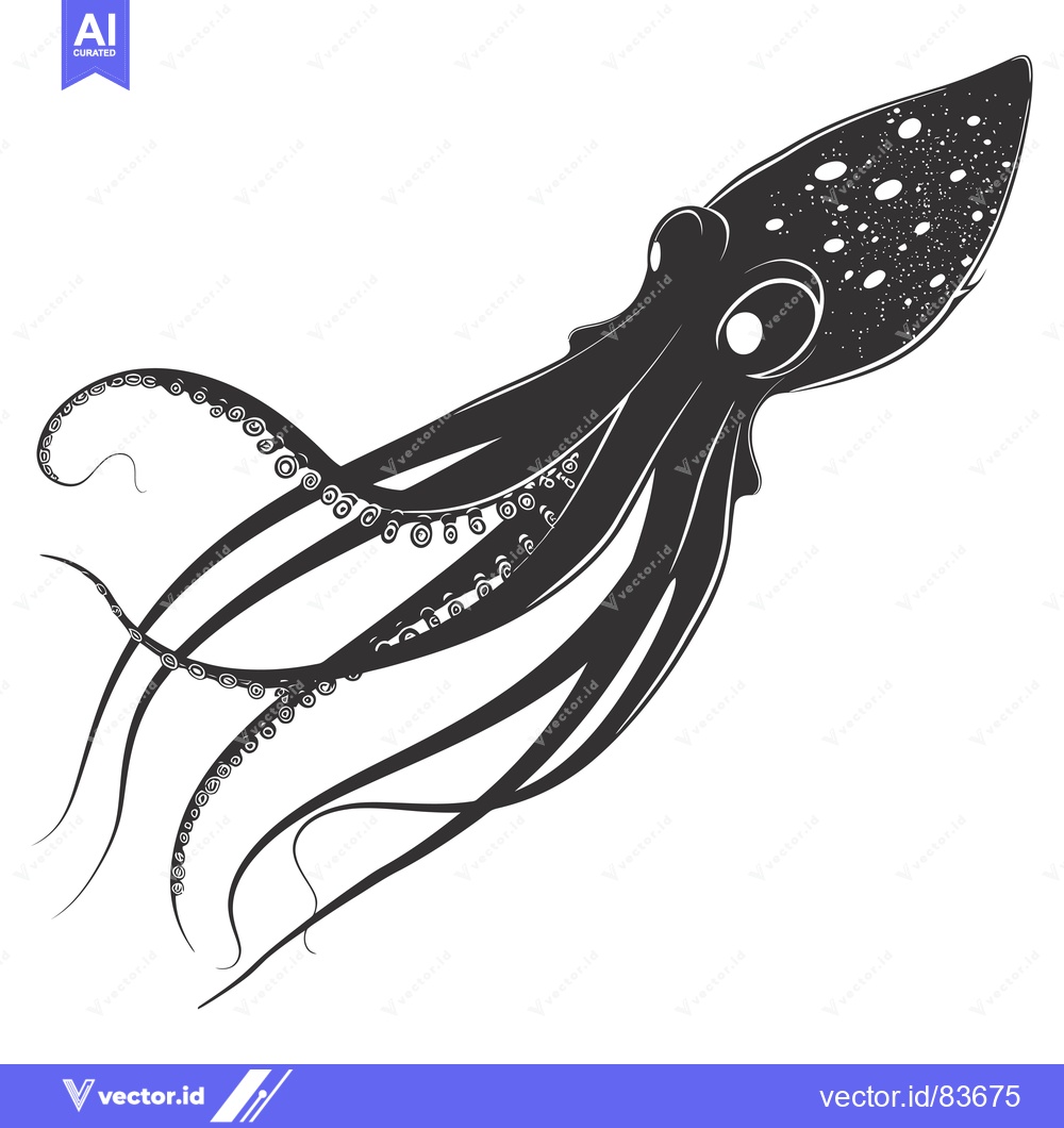 Premium Vector of Black and White Illustration of an Octopus with Tentacles