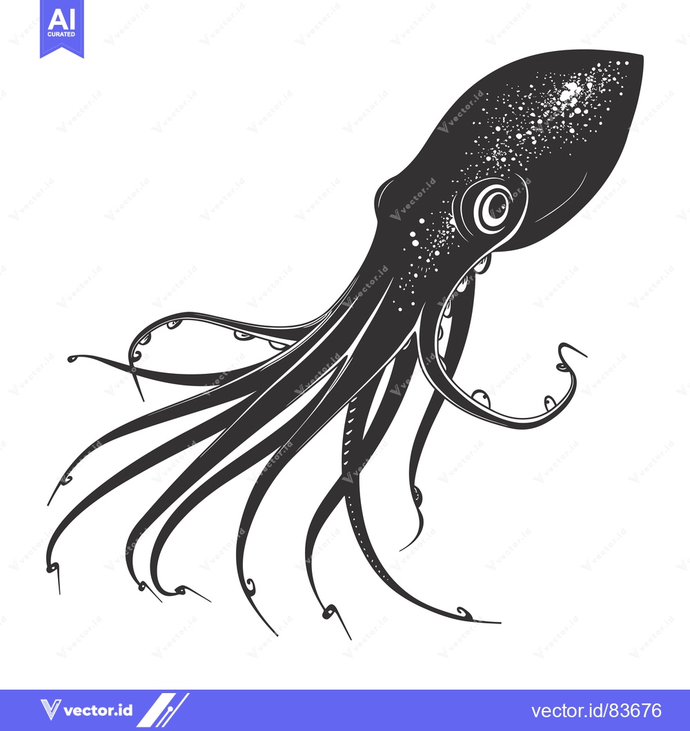 Premium Vector of Black and White Illustration of an Octopus with Eight Tentacles