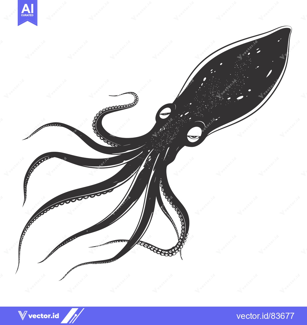 Premium Vector dari Black and White Illustration of an Octopus with Tentacles