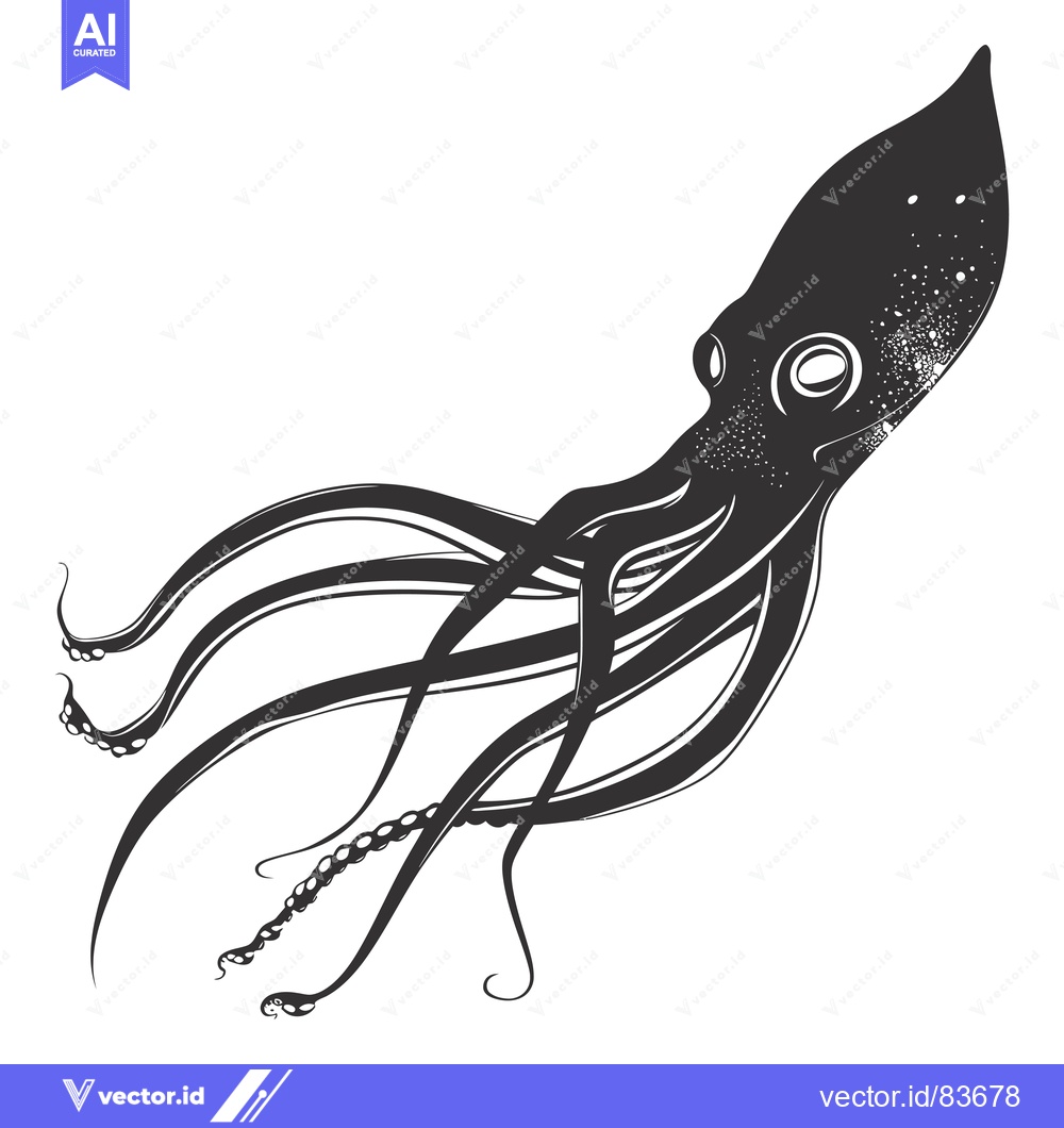 Premium Vector dari Stylized Black and White Illustration of an Octopus with Tentacles