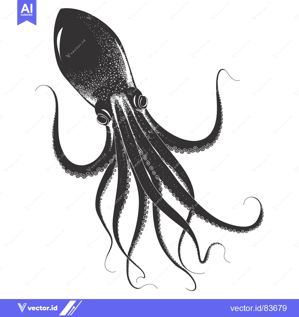 Premium Vector of Black and White Illustration of an Octopus with Tentacles