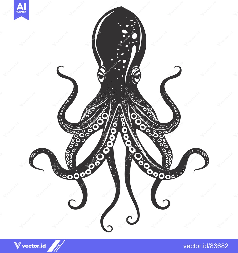 Premium Vector dari Black and White Illustration of an Octopus with Eight Tentacles