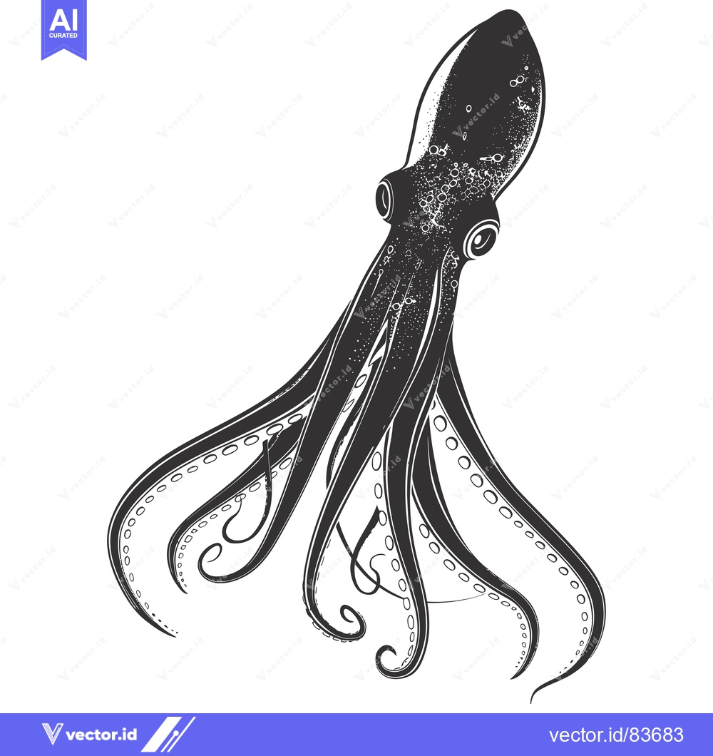 Premium Vector dari Black and White Illustration of an Octopus with Tentacles