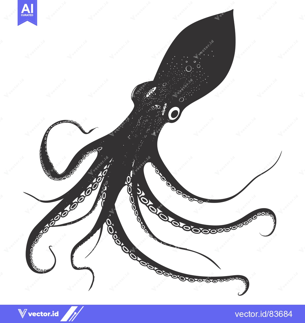 Premium Vector of Black and White Illustration of an Octopus with Tentacles