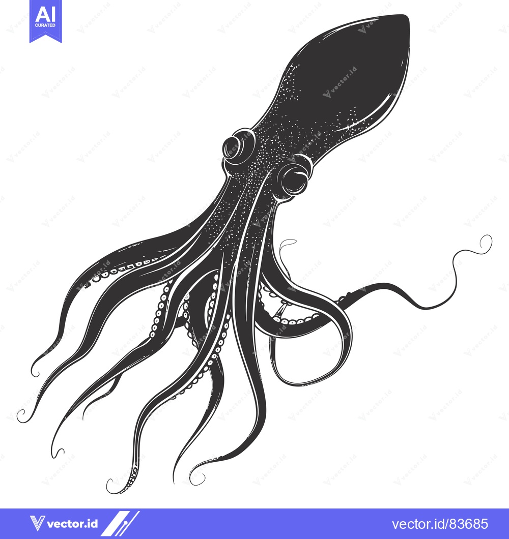 Premium Vector of Black and White Illustration of an Octopus with Tentacles