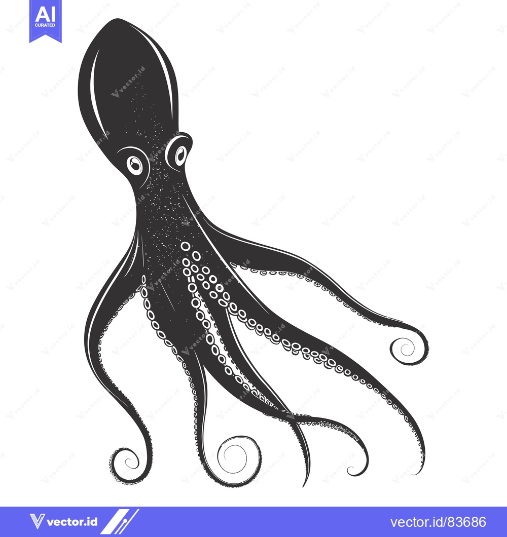 Premium Vector dari Black and White Illustration of an Octopus with Tentacles