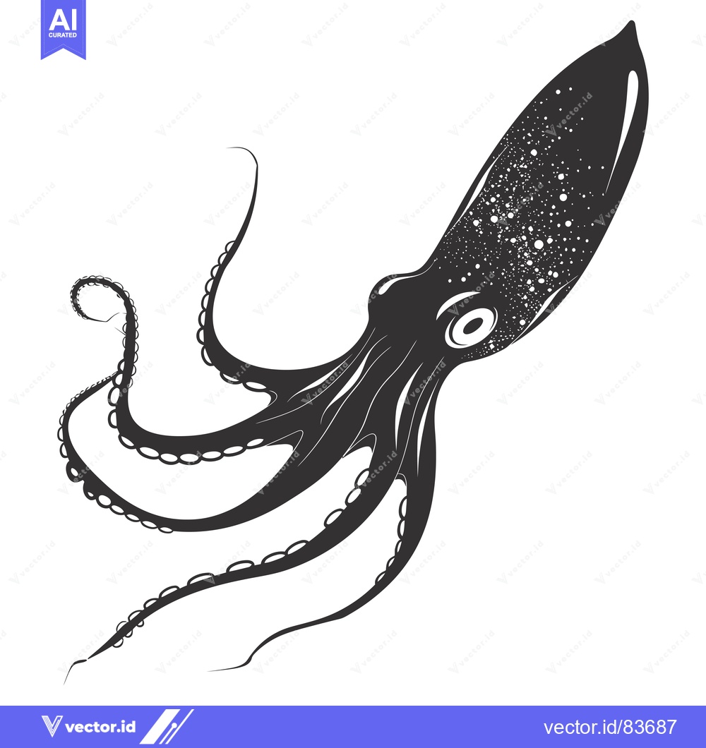 Premium Vector of Black and White Silhouetted Octopus with Tentacles