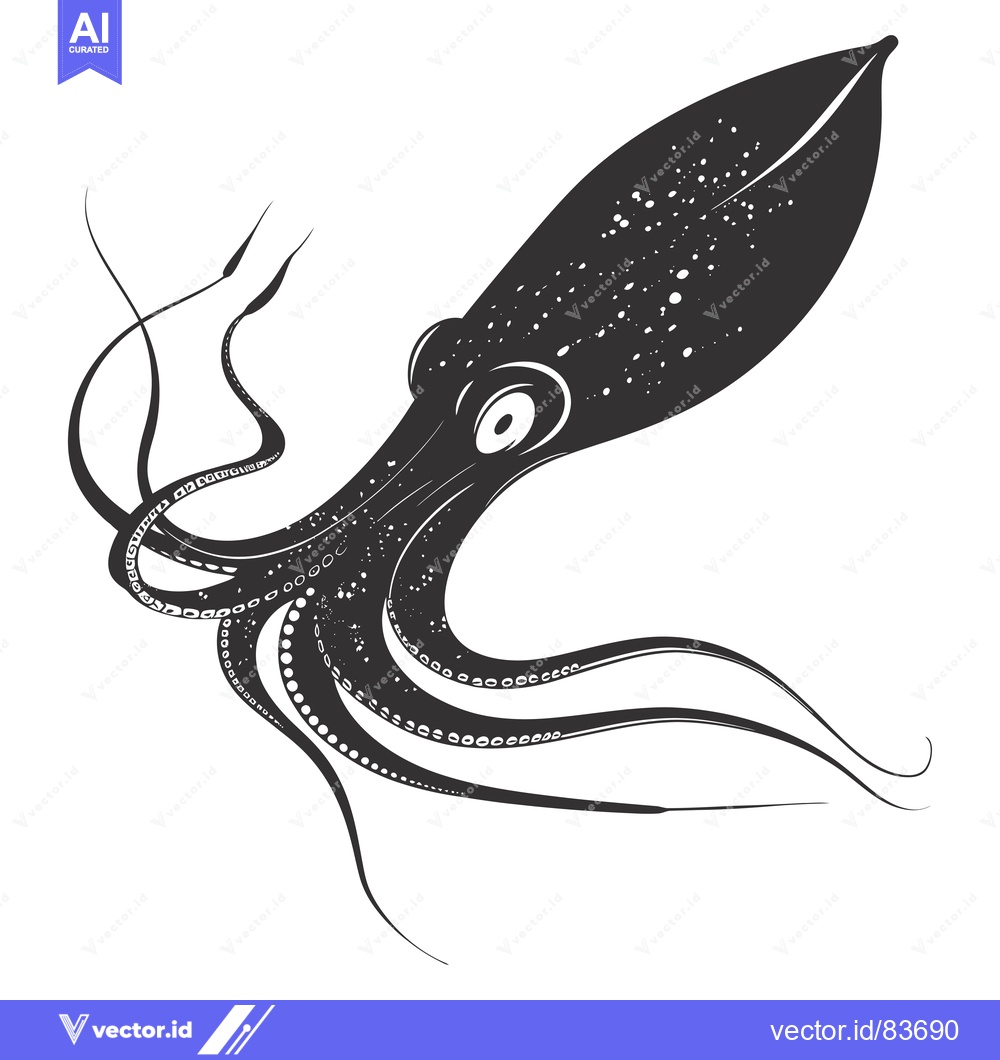 Premium Vector dari Black and White Illustration of a Squid with Tentacles