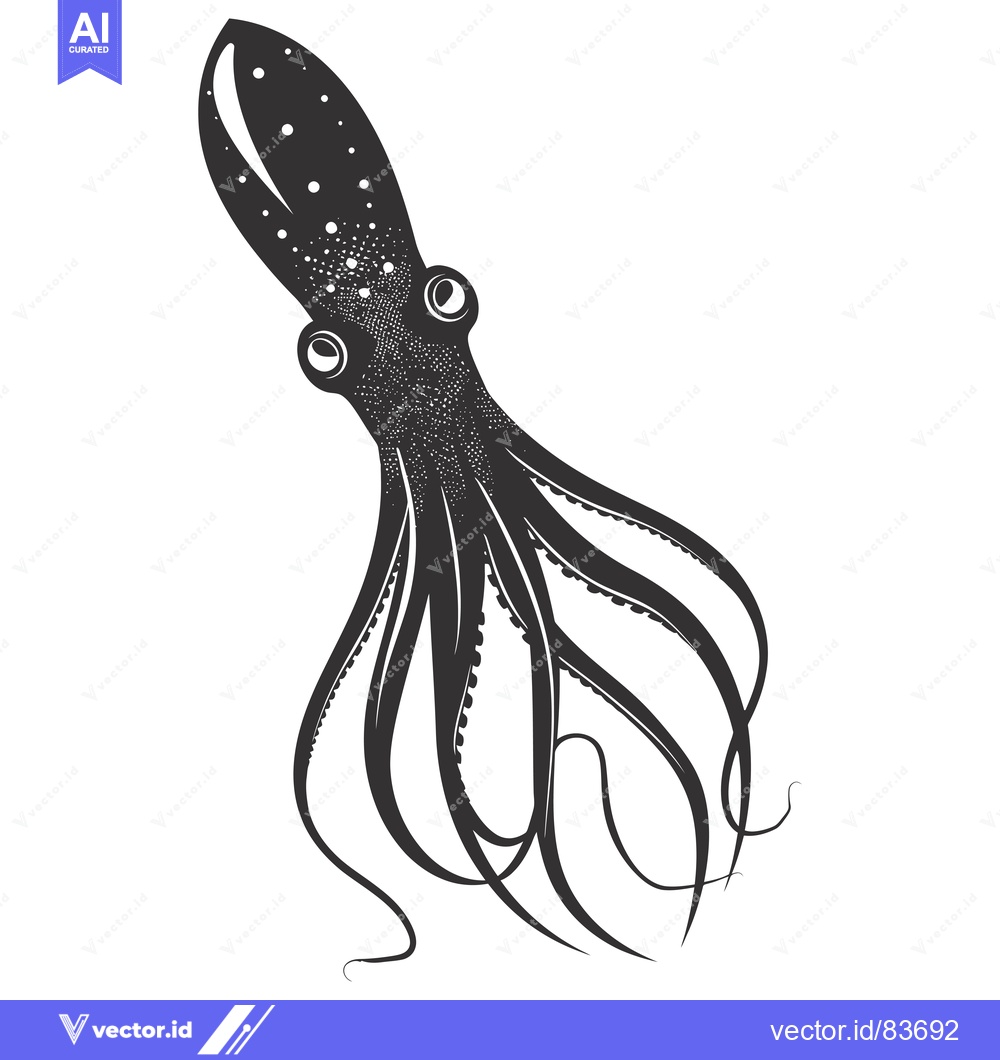 Premium Vector of Black and White Illustration of an Octopus with Eight Tentacles
