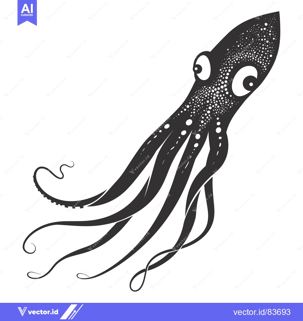 Premium Vector of Black and white illustration of a stylized octopus with eight tentacle