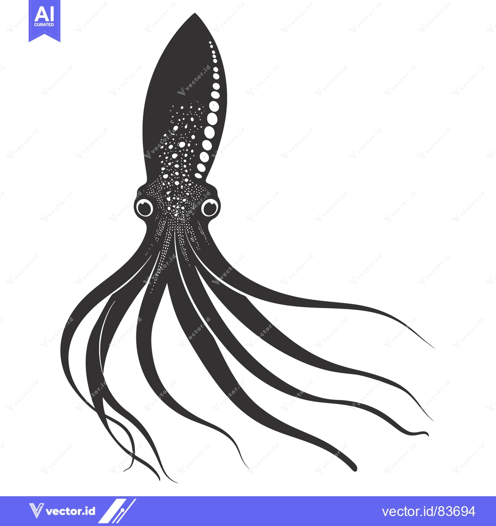 Premium Vector dari Black and White Silhouetted Octopus with Spotted Body