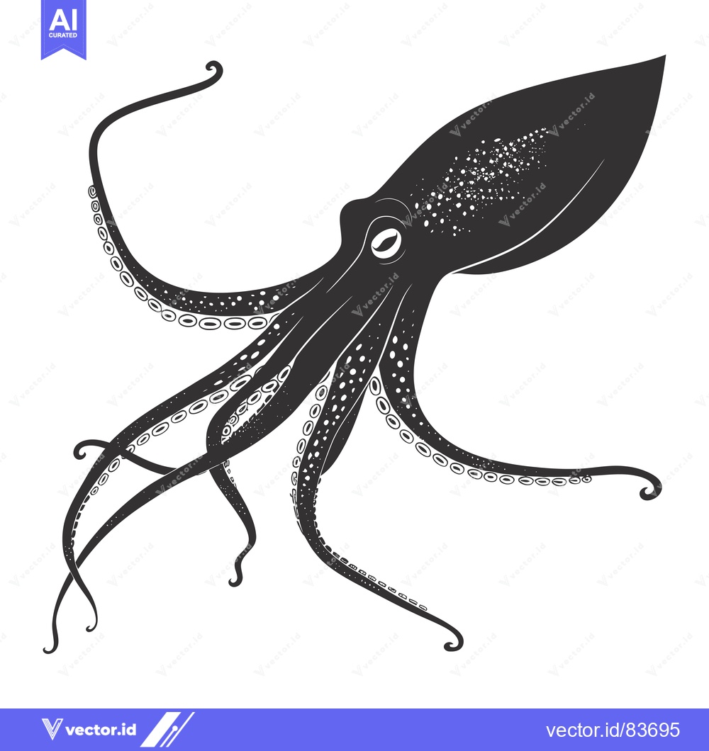 Premium Vector dari Black and White Silhouette of an Octopus with Tentacles