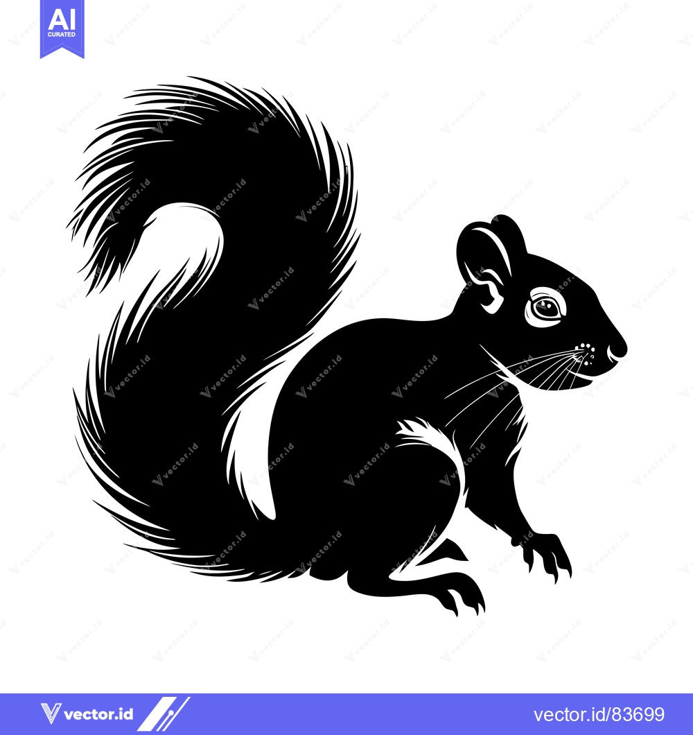 Premium Vector dari Black and White Silhouette of a Sitting Squirrel