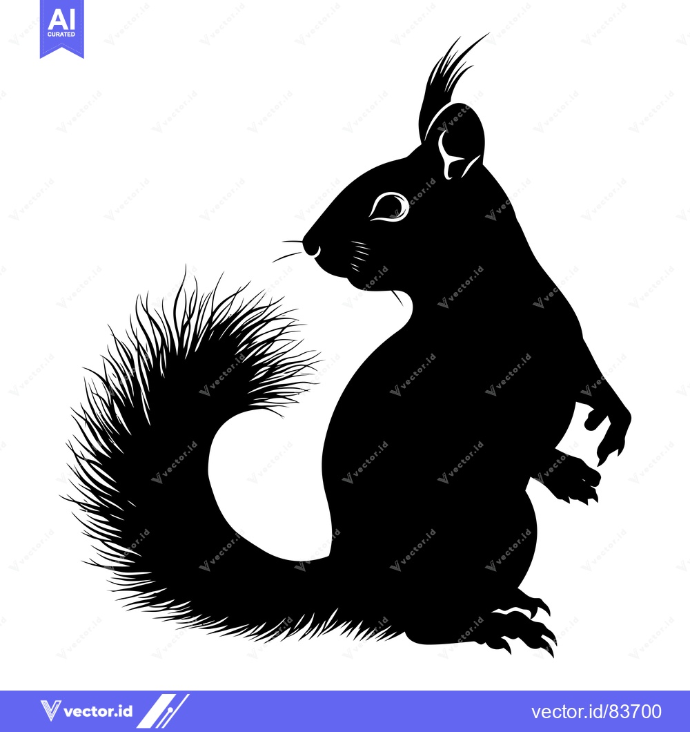 Premium Vector dari Black and White Silhouette of a Squirrel with a Fluffy Tail