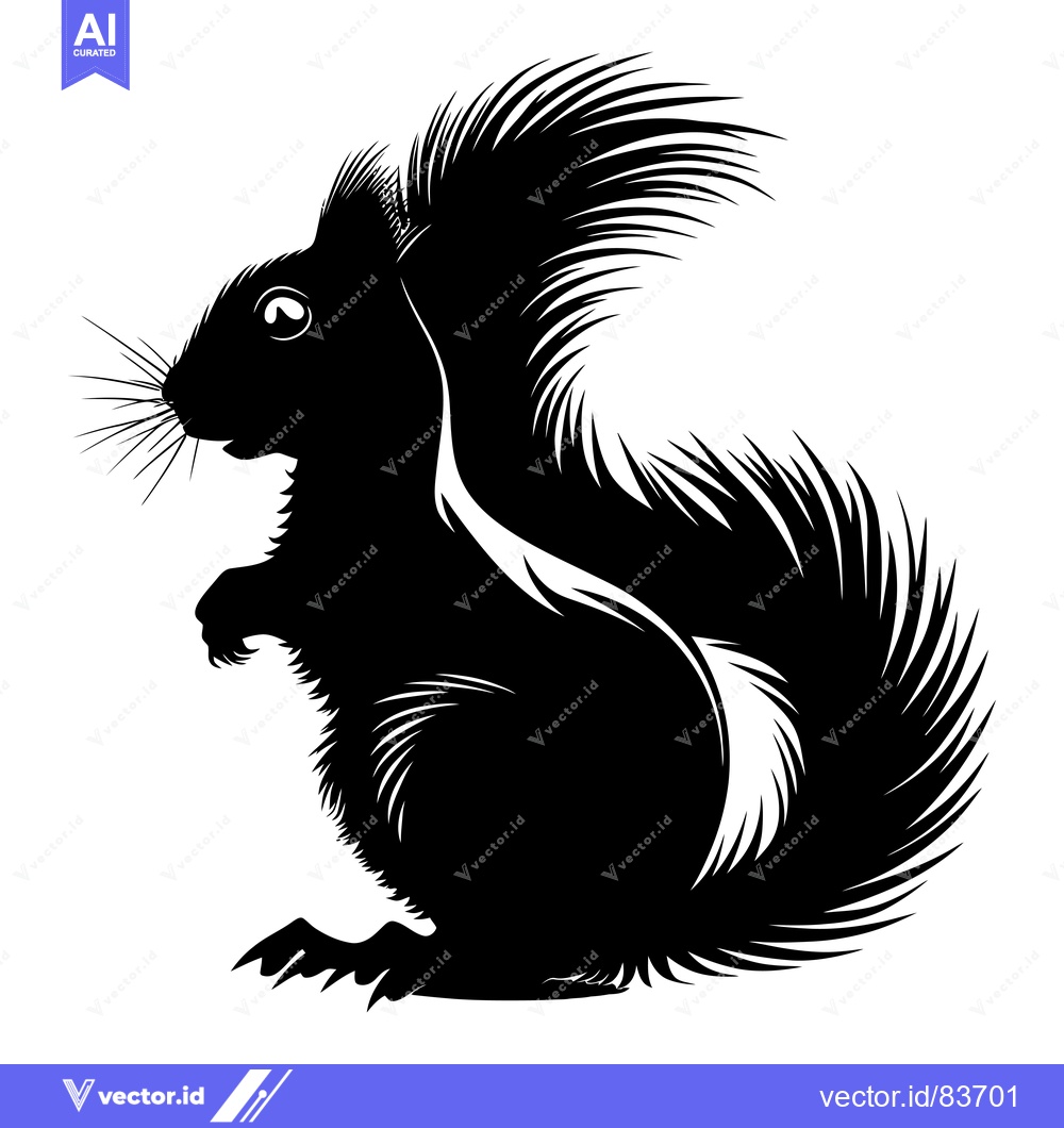 Premium Vector of Black and White Silhouette of a Squirrel Standing Tall