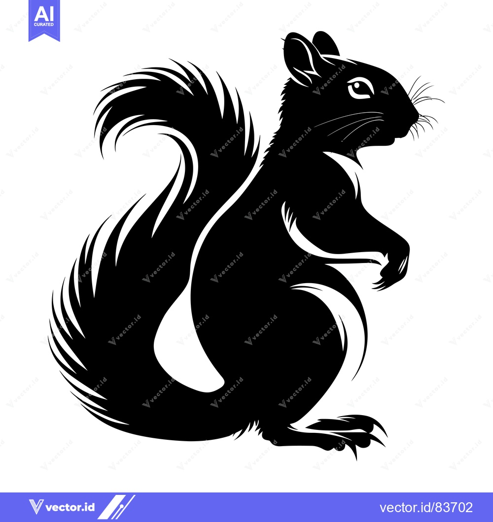 Premium Vector of Black and White Silhouette of a Squirrel with a Bushy Tail