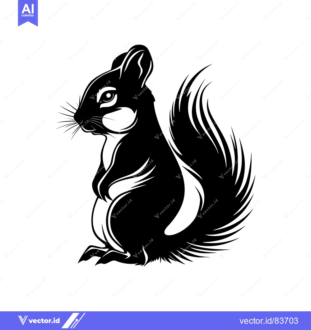 Premium Vector of Black and White Illustration of a Squirrel Standing with its Tail Behi