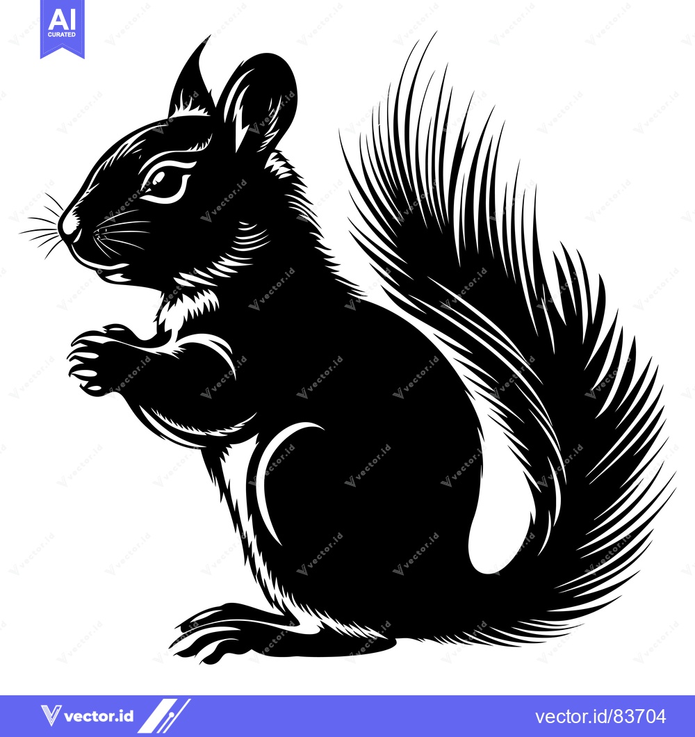 Premium Vector of Black and White Silhouette of a Squirrel with Bushy Tail