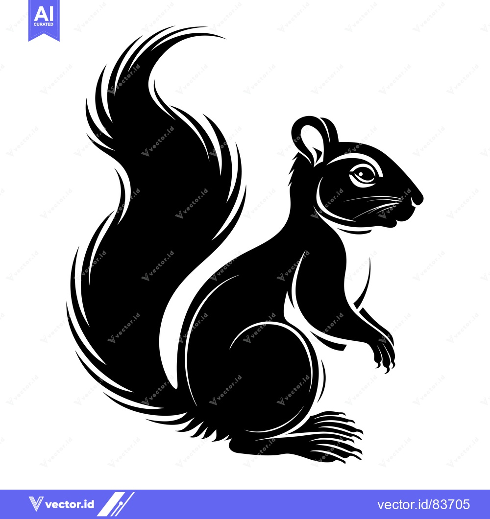 Premium Vector dari Black and White Stylized Silhouette of a Sitting Squirrel