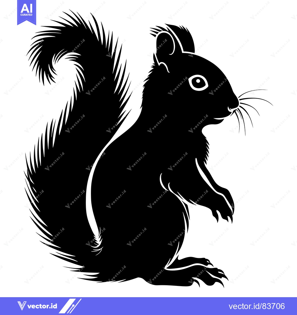 Premium Vector of Black and White Silhouette of a Squirrel with a Bushy Tail